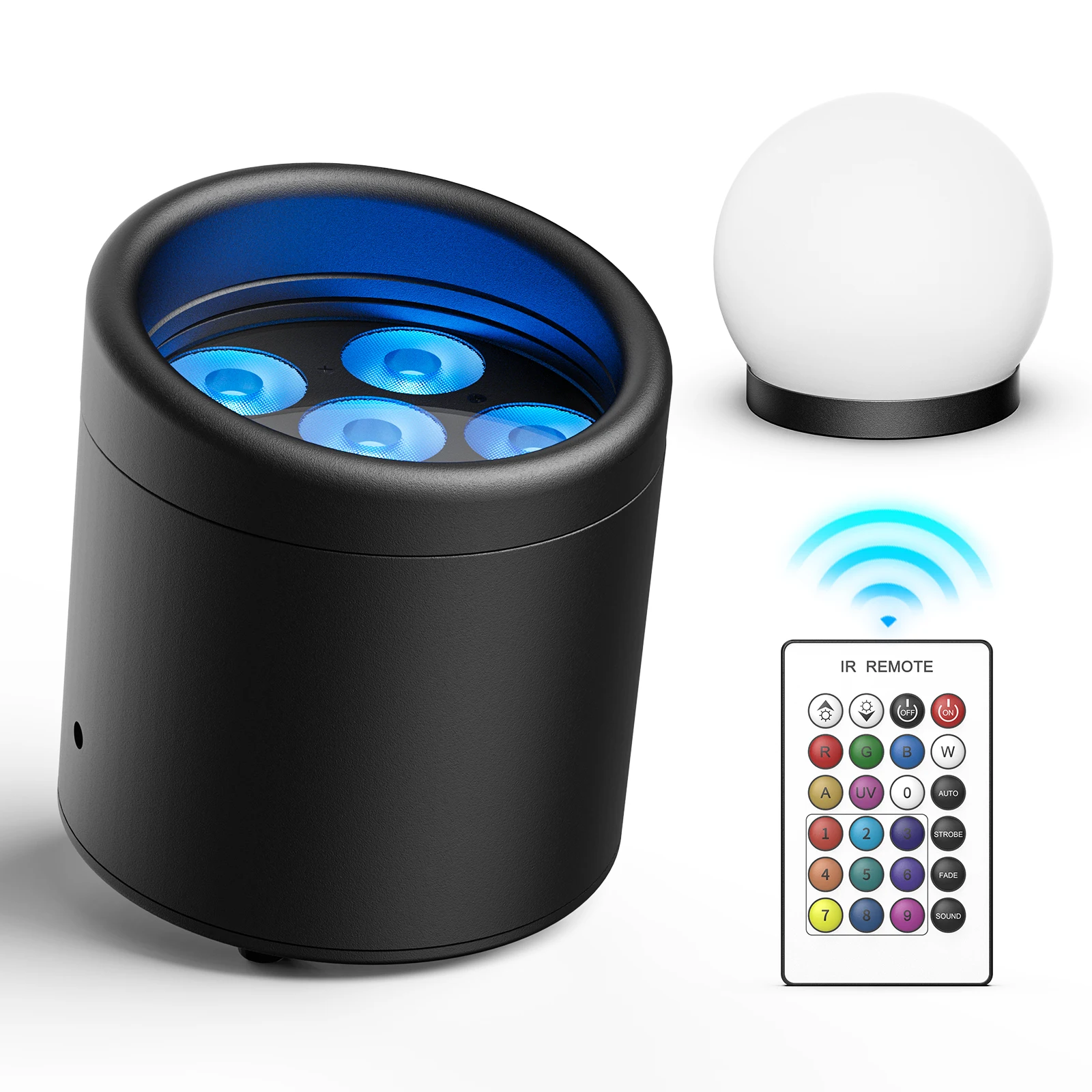 DayFlicker 150 W wiederaufladbare 6 x 25 W RGBW + UV 6-in-1 wasserdichte Fernbedienung/APP/DMX512