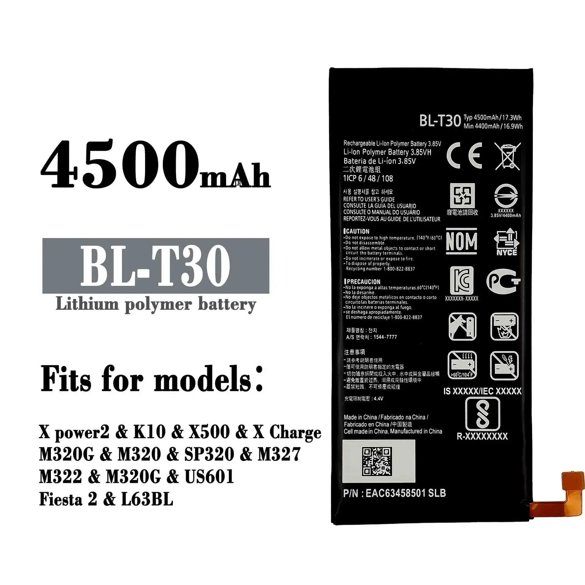 Batería de repuesto BL-T30 para LG X Power 2 M320F M322 M320TV Fiesta 2 L63BL BLT30, baterías de alta calidad de 4500mAh