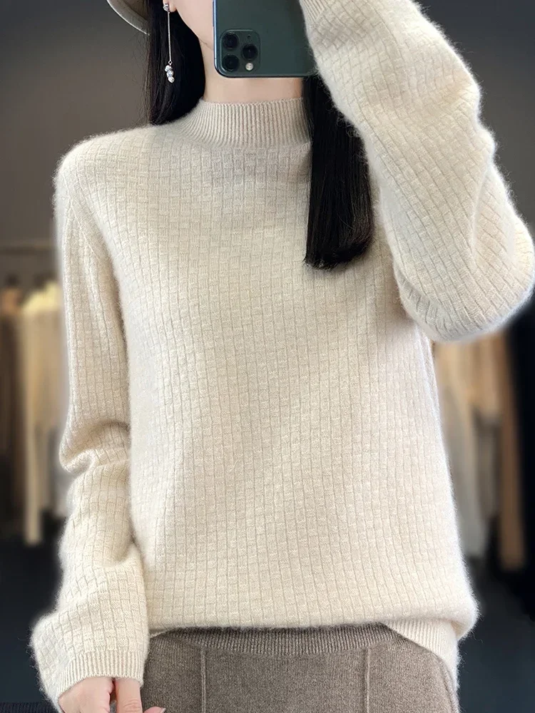 High Neck Cashmere Sweater Women's Autumn Winter Pullover Loose Knit Top Made Of 100% Wool Long Sleeve Top Winter Sweater Woman