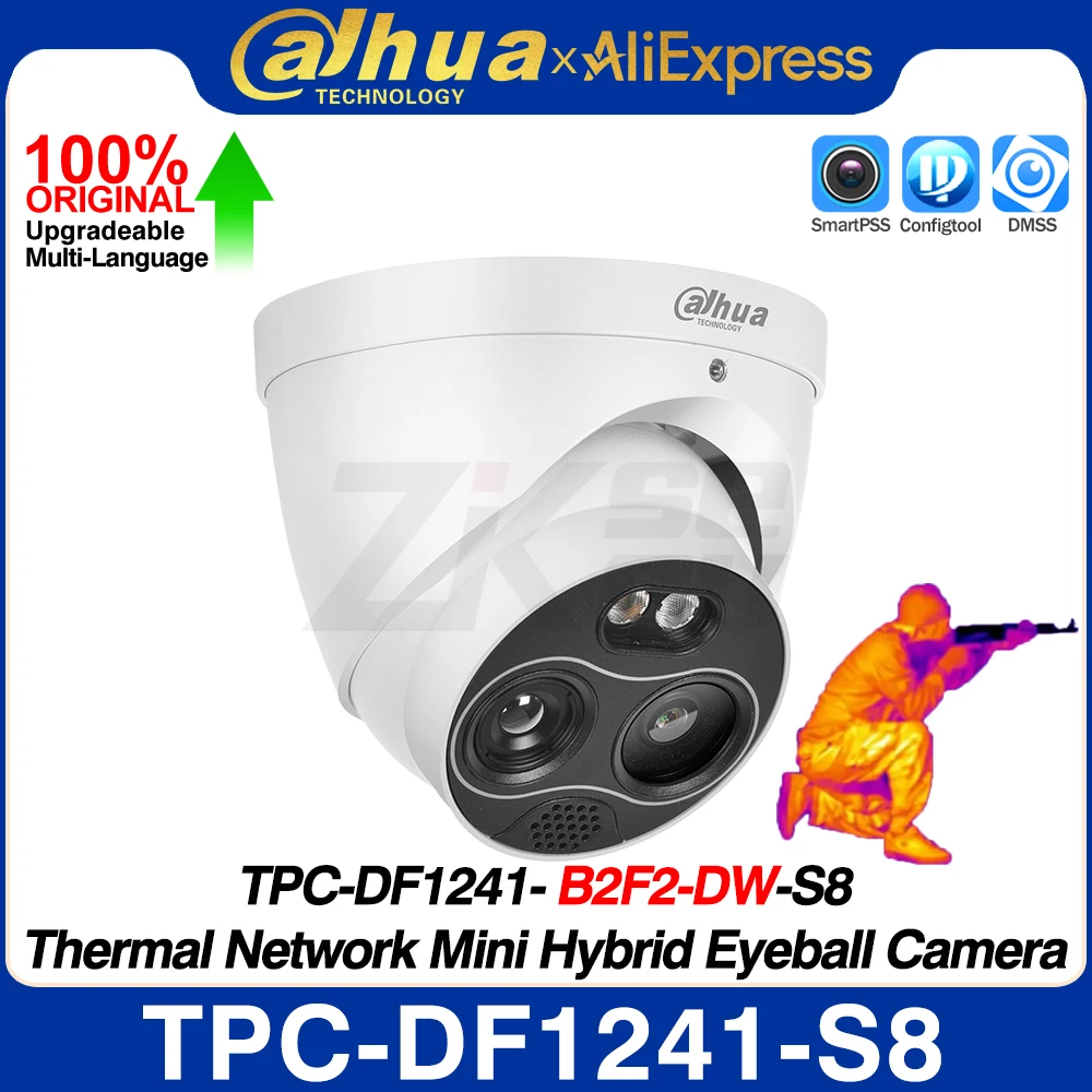 Dahua TPC-DF1241-S8 TPC-DF1241-B2F2-DW-S8 Telecamera termica 256*192 Rete da 2 mm Mini ibrida Bulbo oculare PoE Telecamera IP 4MP 2mm Allarme