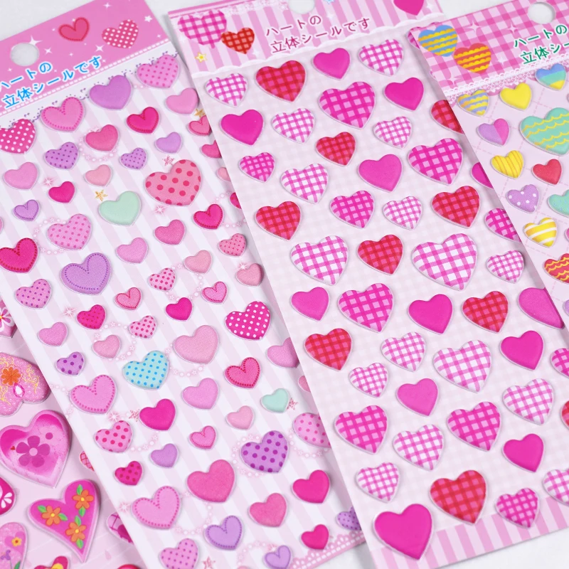 4 pcs/lot Kawaii Colorful Hearts 3D Puffy Stickers Aesthetic Scrapbooking Diy Journal Stationery Sticker Deco Art Supplies Gift