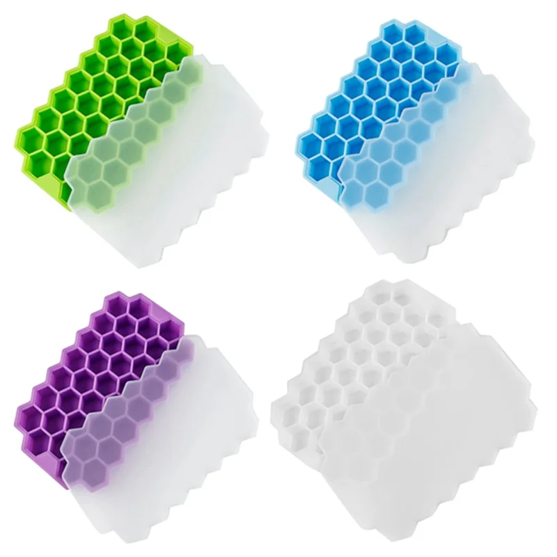 8-Pack 37-Cavity Honeycomb Ice Cube Trays, Reusable Silicone Ice Cube Molds with Removable Lids