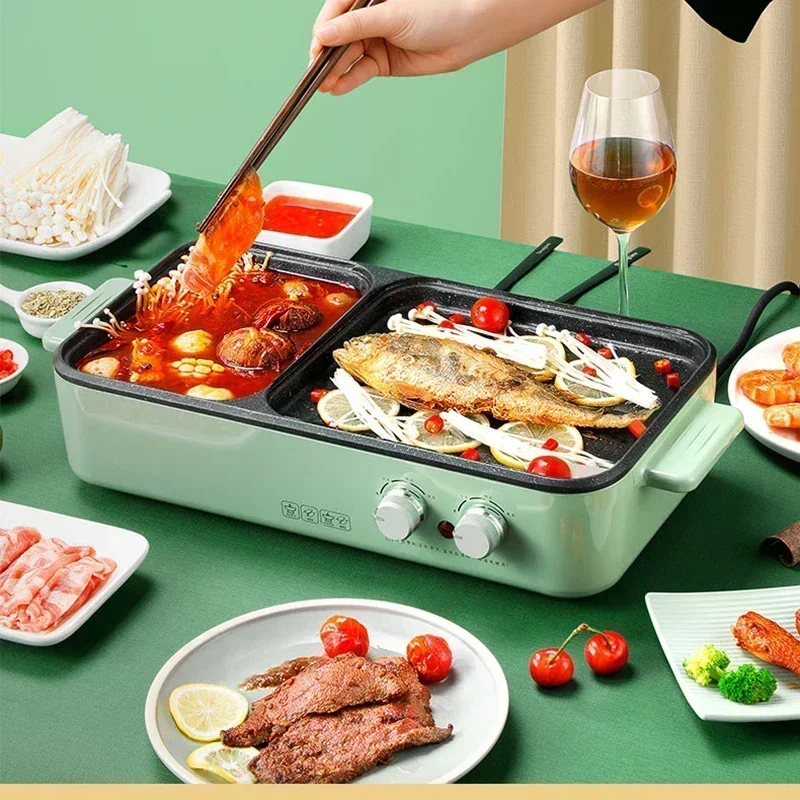 Dual-purpose multi-functional electric cooking pot/grill pan, small dormitory hot pot/barbecue all-in-one pot