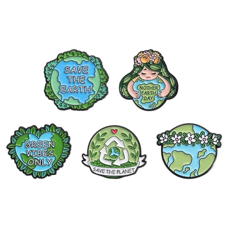 Save The Earth Brooch Enamel Pins Custom Protect Earth Environment Brooch Mother Earth Day Pin for Backpack Lapel Badge Jewelry