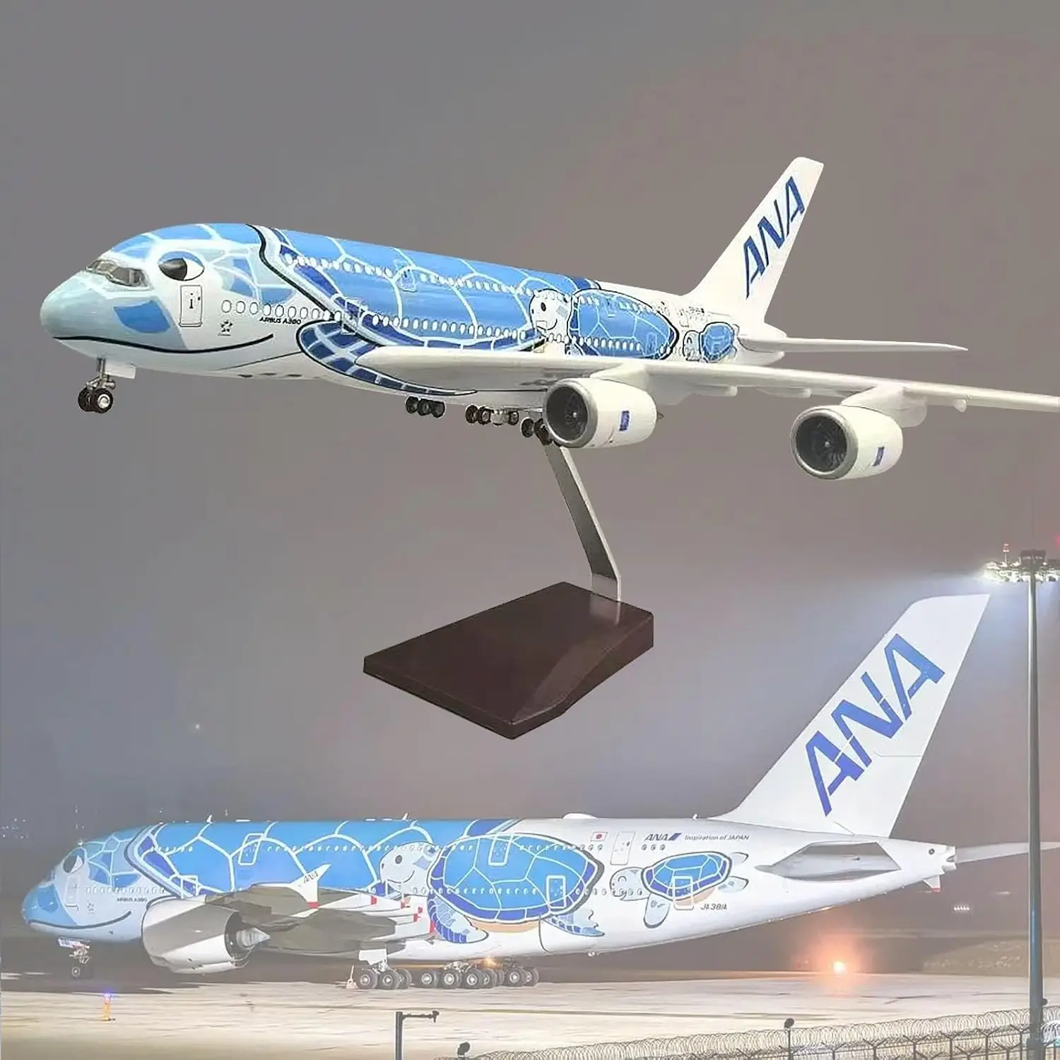 1/160 مقياس الطائرات A380 الهواء اليابان آنا الخطوط الجوية البحر السلاحف نموذج طائرة دييكاست الجدول الزينة تحصيل طائرة تذكارية Gif