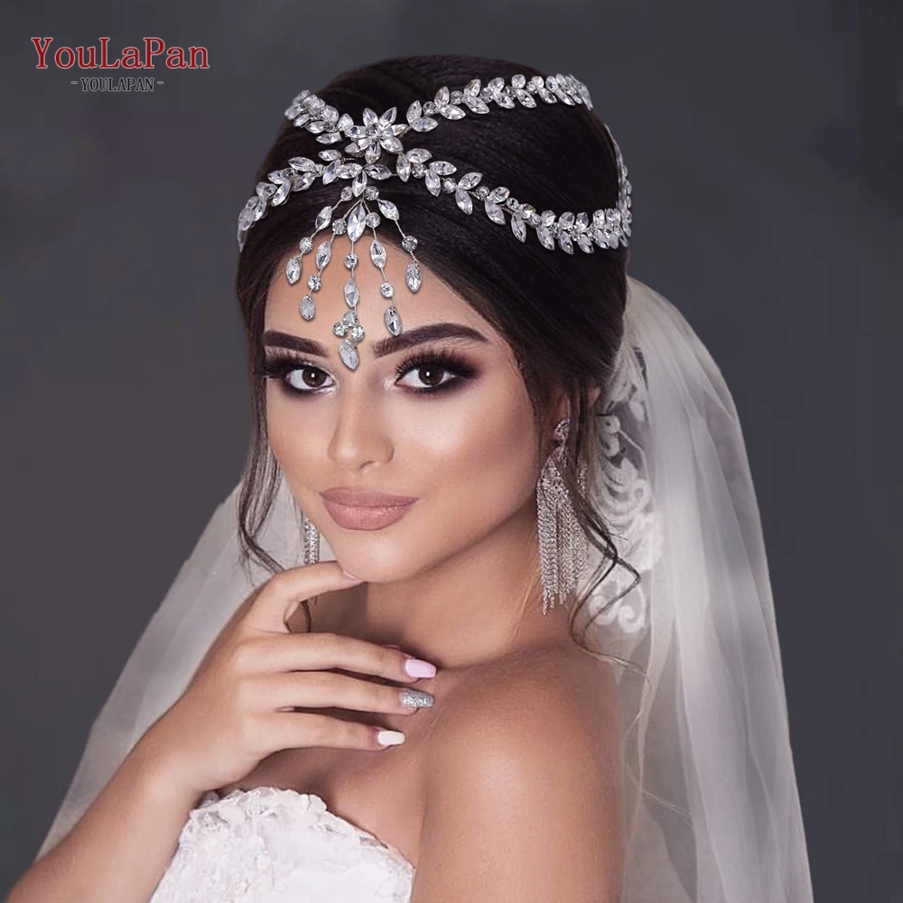 YouLaPan-corona nupcial para la frente con peines, accesorios para el cabello de boda de cristal plateado, Tiara de novia con diamantes de imitación, tocados para mujer, HP469