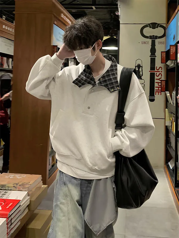 

Мужская свободная толстовка с длинными рукавами, на пуговицах, в клетку, с воротником-стойкой, повседневная спортивная одежда, молодежная модная верхняя одежда до плеч