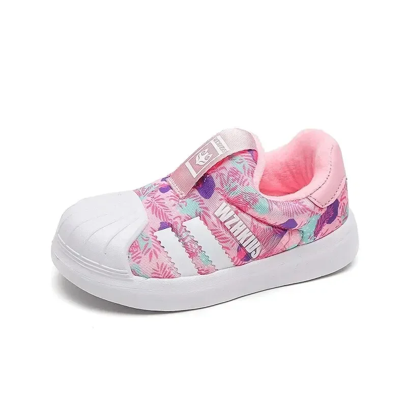 Winter Children Sports Shoes Boys Double Cotton Small White Shoes Slip-on Shell Head Kids Girls