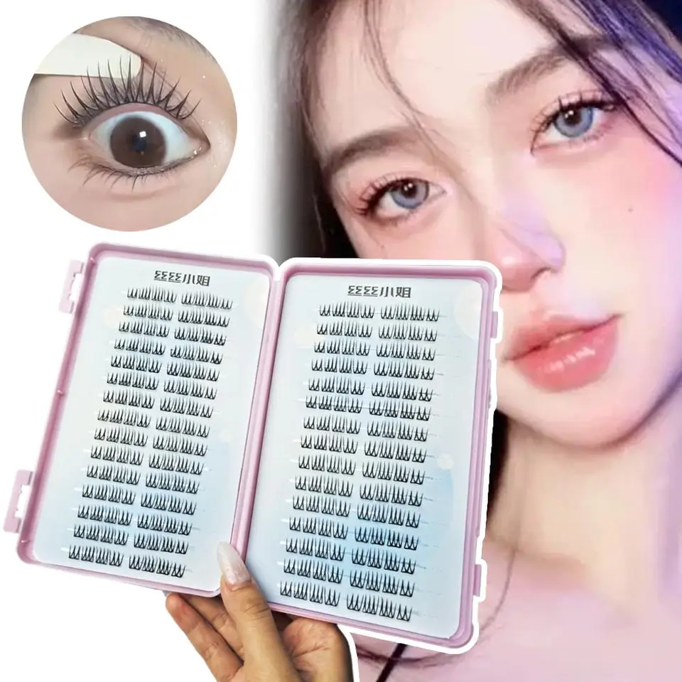 30 filas de pestañas postizas estilo grupo femenino coreano, forma U, efecto mirada ampliada, autoadhesivas naturales para extensiones 2