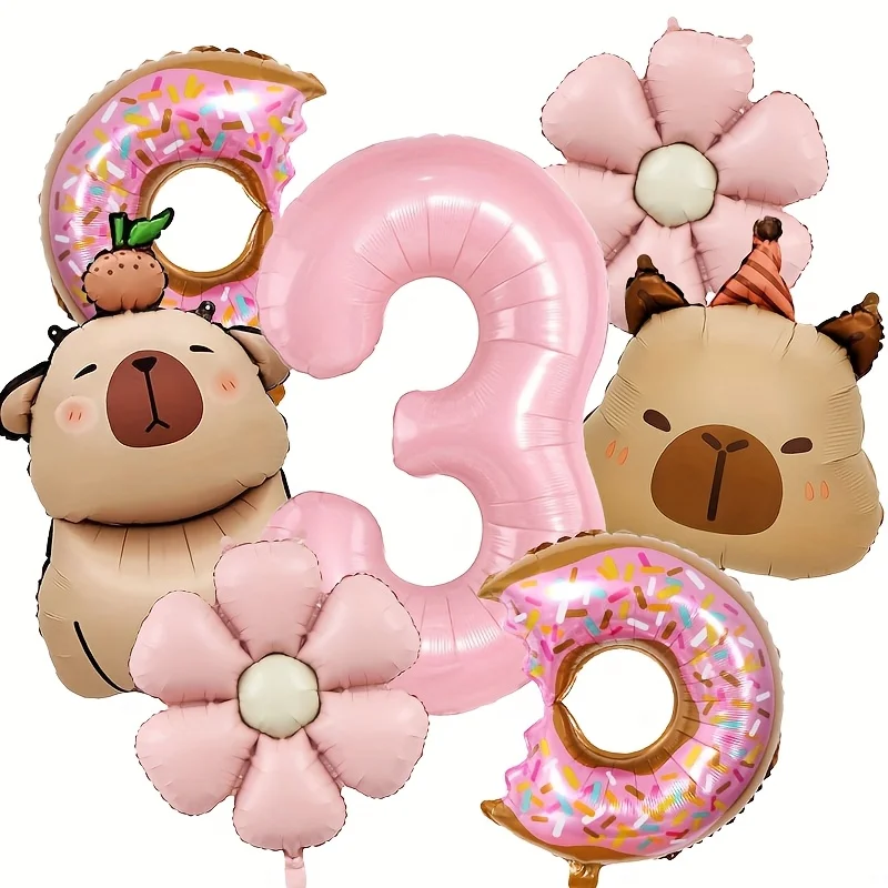 7 stks Capybara Thema Ballon 32 inch Roze Cijfers 1-9 Verjaardag Ballon Set Kinderfeest Decoratie Verjaardag Verrassingsgeschenken