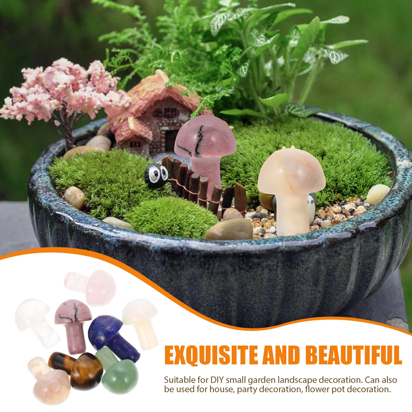 

8Pcs Crystal Mushroom Ornaments Unique Design Non-Deformable Small Mushroom Decor for Garden Flowerpot DIY Accessories
