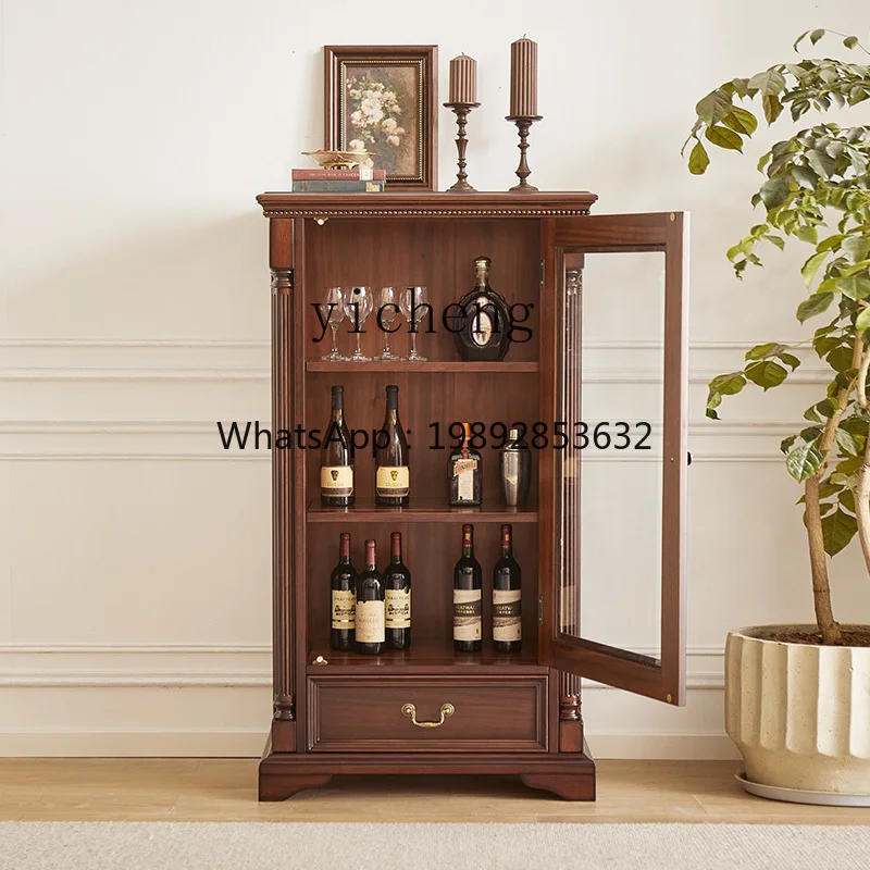 

XX solid wood wine cabinet black walnut all solid wood single door glass door display cabinet multi-function