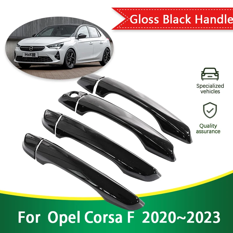 Fit for Opel Corsa F 2020 2021 2022 2023 Vauxhall Gloss Black Outer Door Handle Cover Styling Sticker Car Protective Accessories