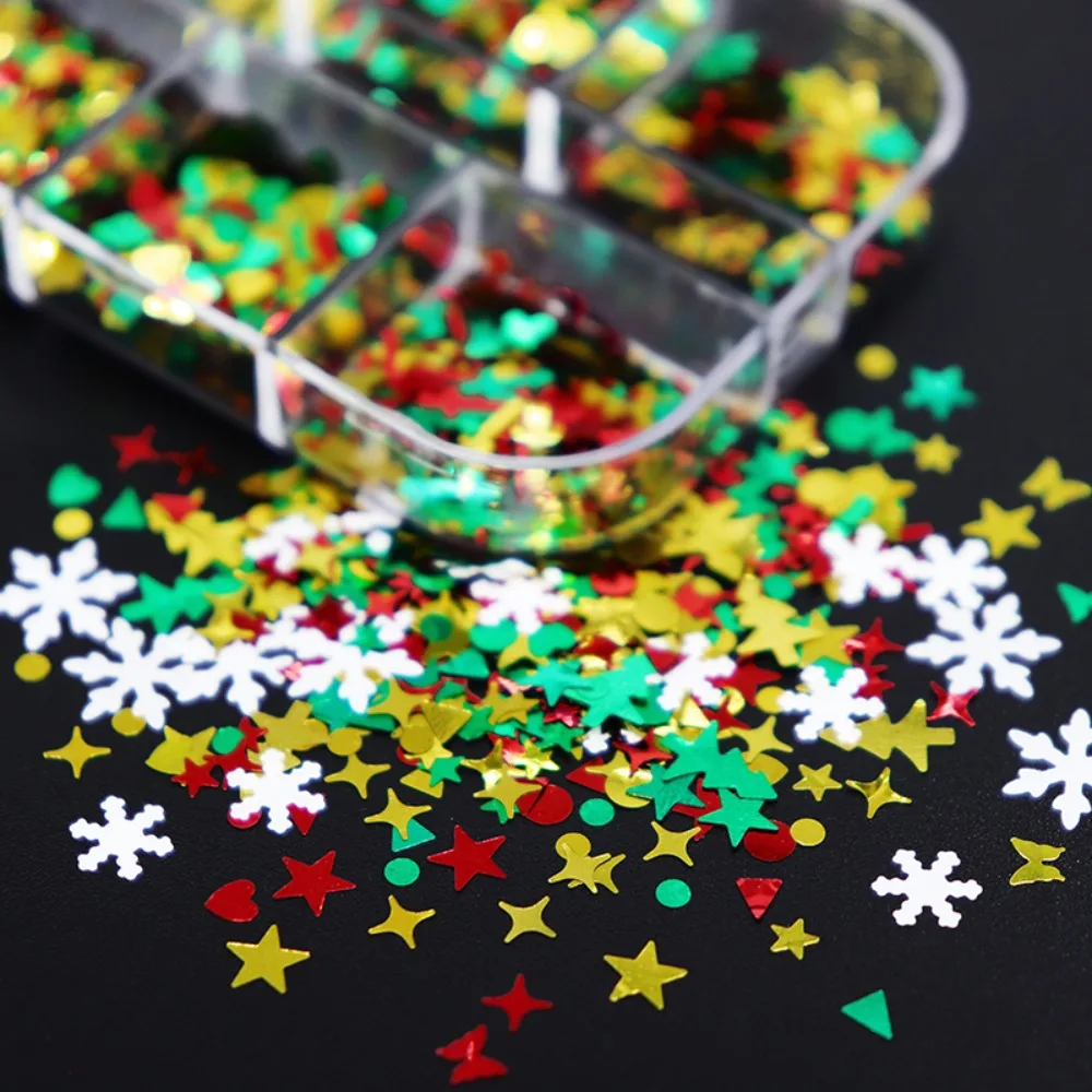 Christmas Snowflake Nail Sequins Mix Sparkly Xmas Tree Round Bubble Flakes Nail Art Decorations DIY Winter Manicure Accessories