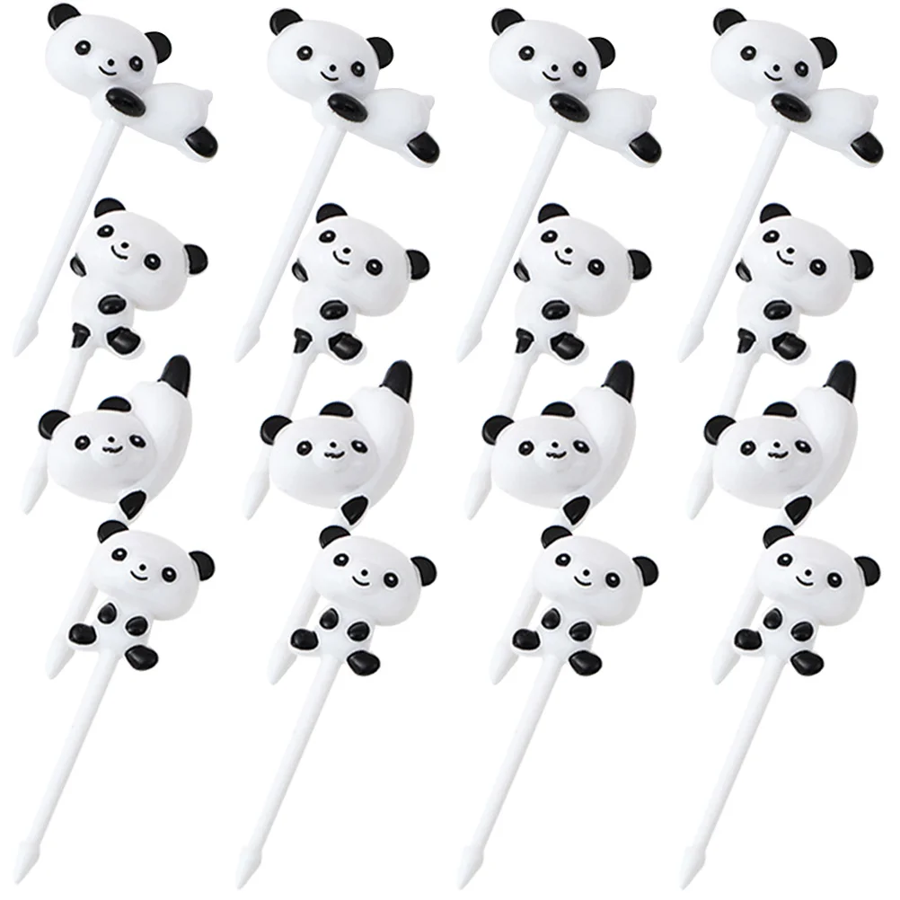 

16Pcs Cartoon Fruit Picks Adorable Panda Plastic Snack Sticks Kids Party Appetizers Cocktail Decorative Supplies
