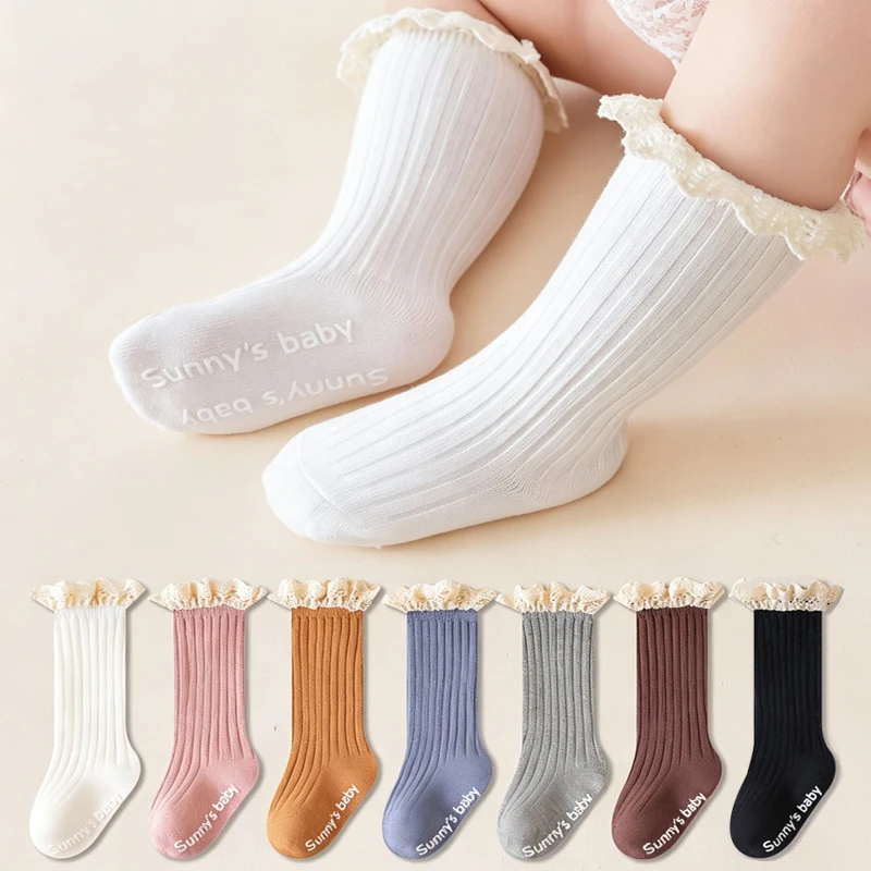 Newborn Baby Girls Socks Delicate Lace Cuff Non-slip Kids Girls Socks Soft Cotton Multi‑color Casual Toddler Girls Floor Socks