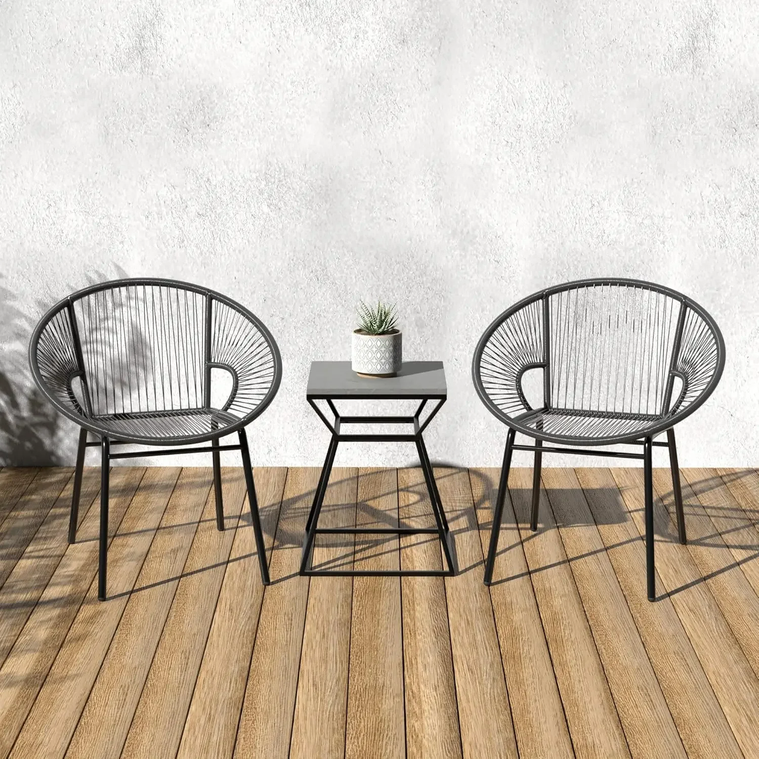 Outdoor All Weather PE Wicker Club Chair with Steel Frame - 2 Pack, Grey, 24.8