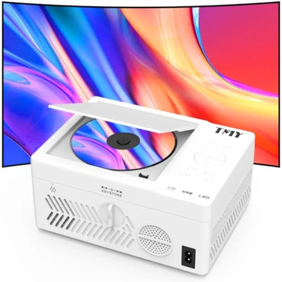 

Bluetooth Projector with DVD Player Built in 1080P Mini Projector Portable DVD Projector for Outdoor Movies Compatible with Sma