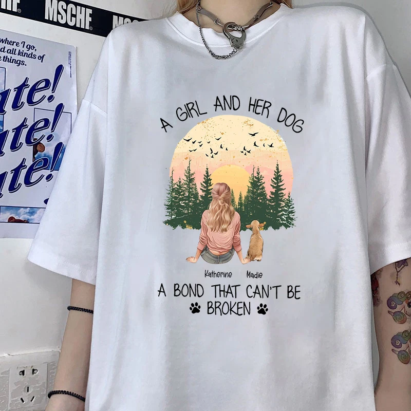Personalized Girl and Dog Printed T Shirts Men Women Men Casual Short Sleeve Summer Tops Street Harajuku Neutral Clothing Shirt