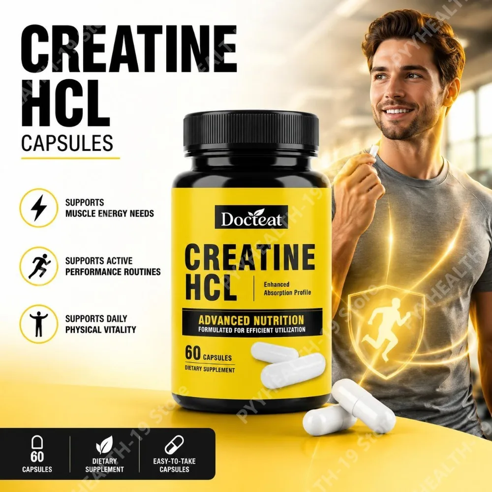 Docteat Creatine HCL Capsules with Vitamin B6, B12 & Cinnamon for Muscle Energy & Performance Support, Adults, 60 Capsules