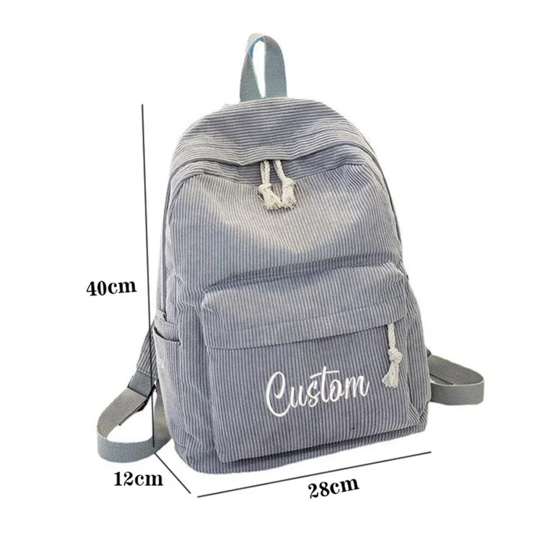 Bolsa escolar personalizada de veludo, mochila versátil estudante simples, mochila de grande capacidade, logotipo monocromático, bordado personalizado