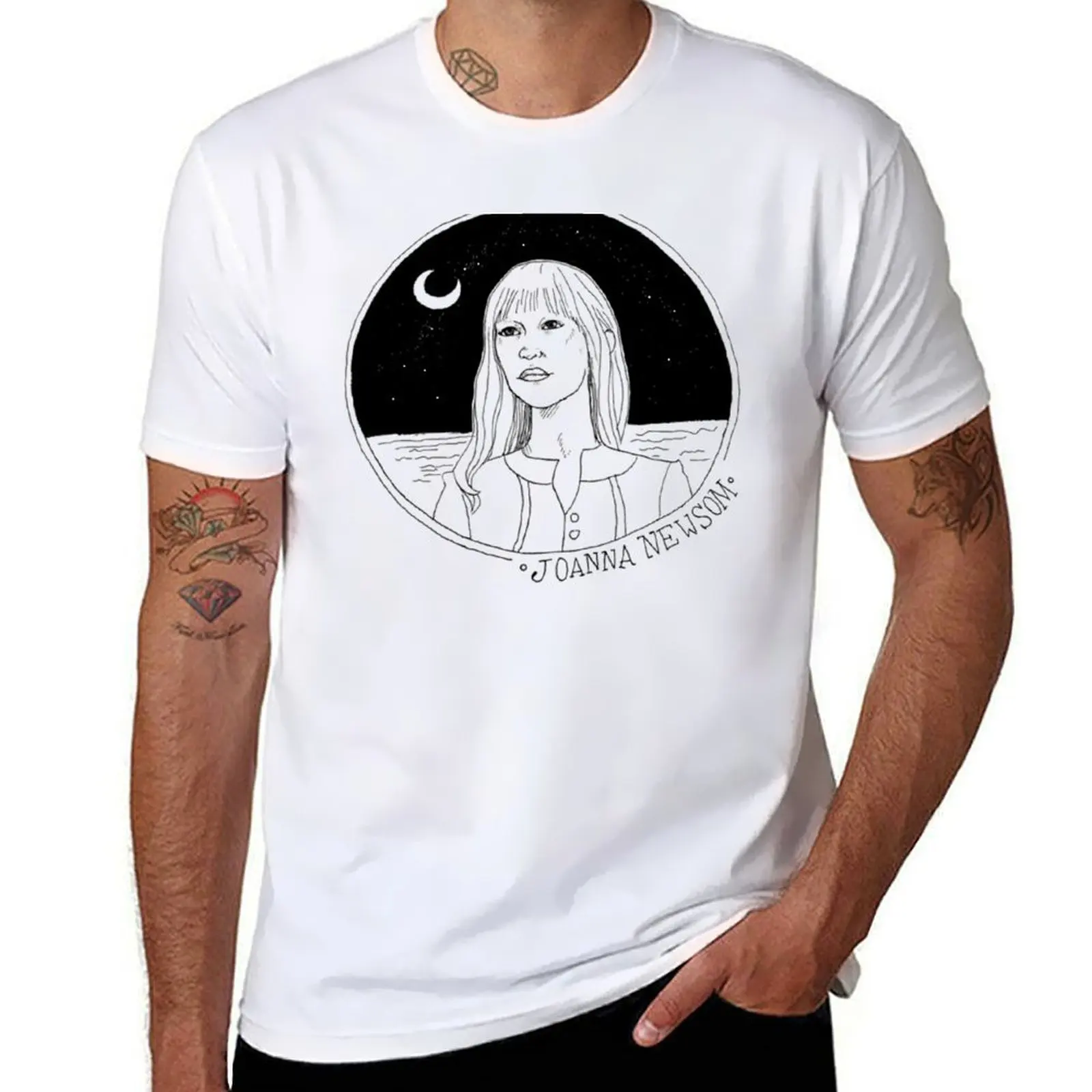 Joanna Newsom With Crescent Moon T-Shirt man t shirt heavy cotton funny t shirts dark humor T-Shirt