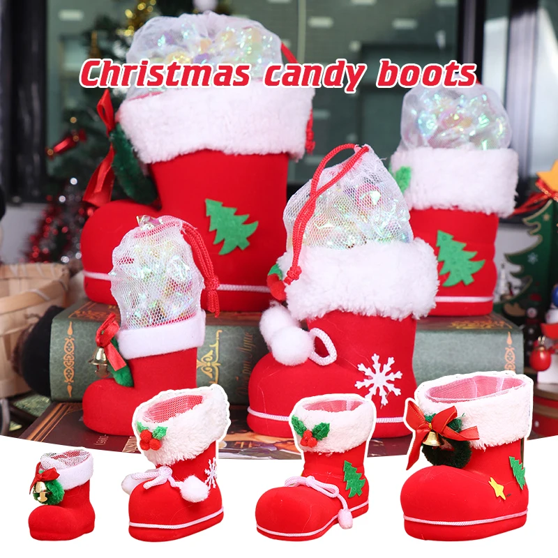 5Pcs Christmas Decor Santa Claus Red Candy Boots Party Ornaments Gift Creative Gift Bag Small Boots Gift To Friends
