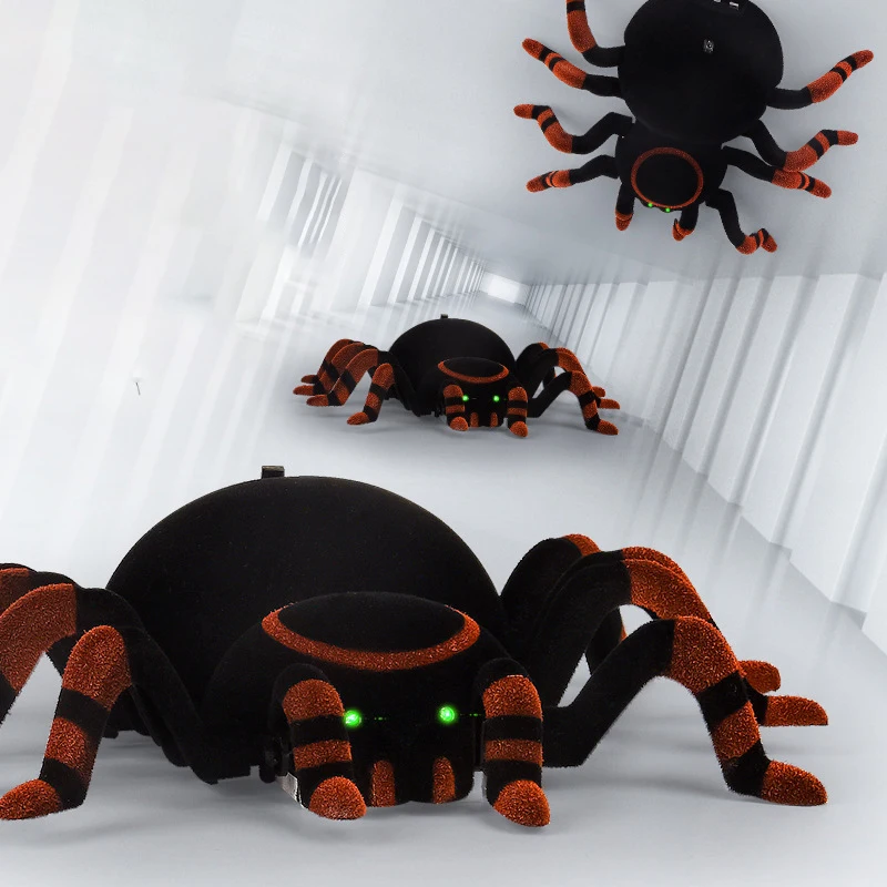 Electronic pet Remote Control Simulation tarantula Eyes Shine smart black Spider 4Ch Halloween RC Tricky Prank Scary Toy gift