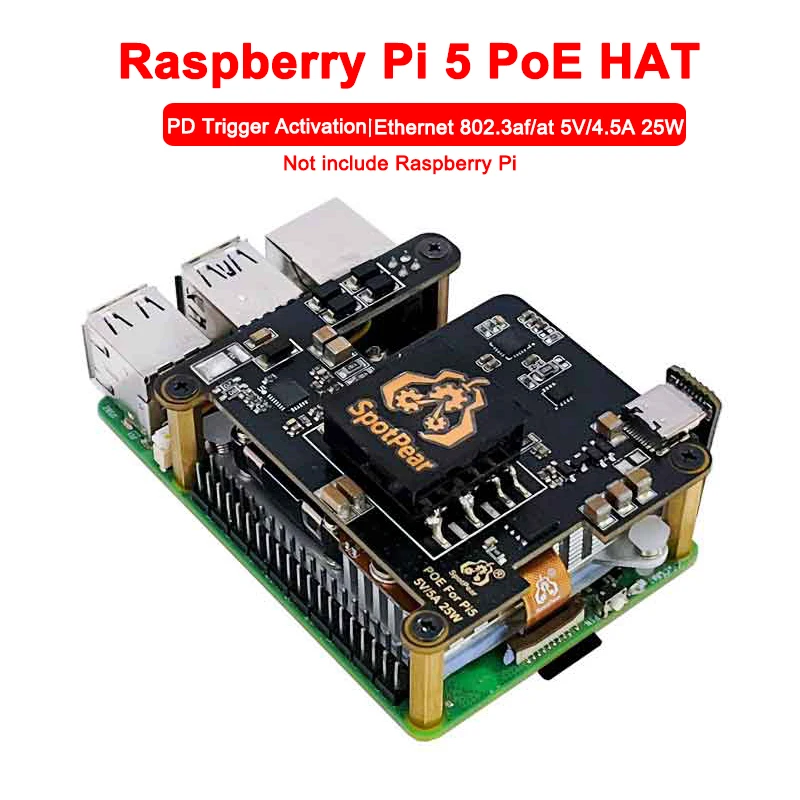 

Raspberry Pi 5 PoE HAT с активацией триггера PD Type C Power Over Ethernet 802.3af/at 5 В/4,5 А 25 Вт Дополнительный вентилятор для RPi5