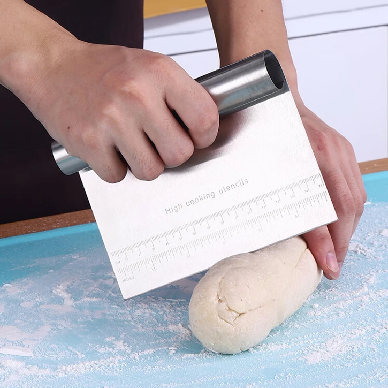 

Stainless Steel Dough Pastry Scraper Pizza Cutter Chopper with Measuring Scale Multipurpose Cake Bread Separator Scale Knife