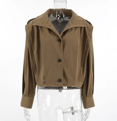 

Women's Jacket 2025 Autumn Fashion New Jacket Khaki Lapel Temperament Simple Single Breasted Jacket Shipped Within 48 Hours