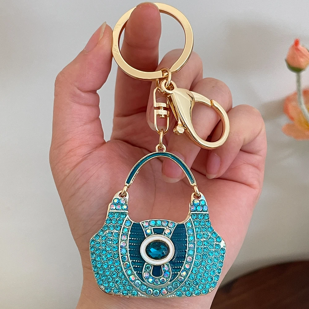 Luxury Women\'s Rhinestone Bag Key Ring Handbag Pendant Car KeyChain Souvenir 2024