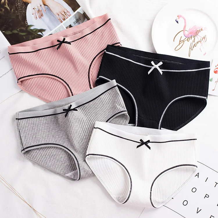 xgnvpy Women's Korean Style Mid Waist Underpants Girl Student Sexy Lingerie Plus Size Comfortable Cotton Blend Intimate Wear