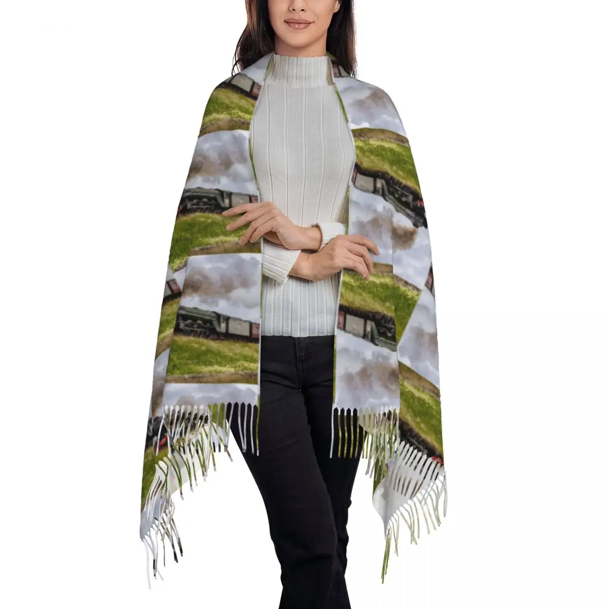 The Flying Scotsman In Yorkshire Scarf Tassel Scarves Women Soft Warm Shawls and Wraps Large Fall Winter Shawl Wrap