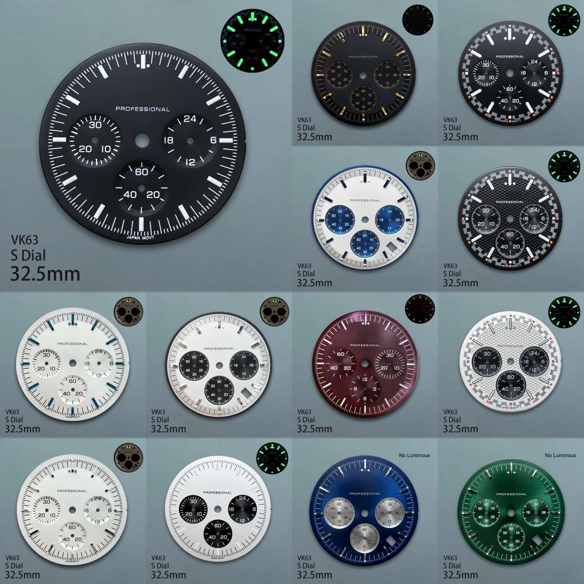 32.5mm Speed S Dial Fit VK63 Quartz Movement Green/No Luminous High Quality Watch Accessories