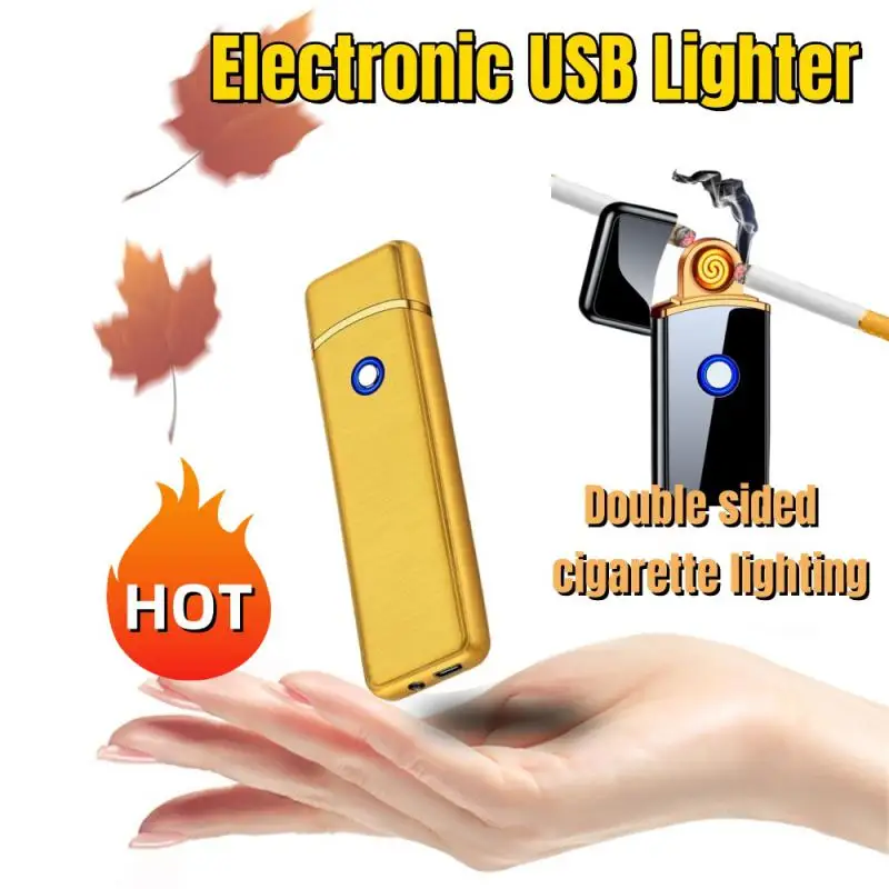 USB Rechargeable Lighter Creative Ultra-Thin Fingerprint Fashionable Eco-Friendly Electronic Lighter Does Not Contain Gas