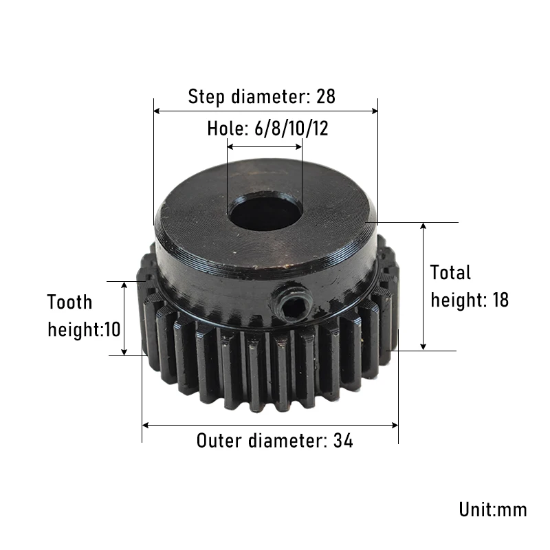 Module 1 26T Spur Gear 45# Carbon Steel Bore 6mm 8mm 10mm 12mm Low Speed Metal Drive Gear For Motors