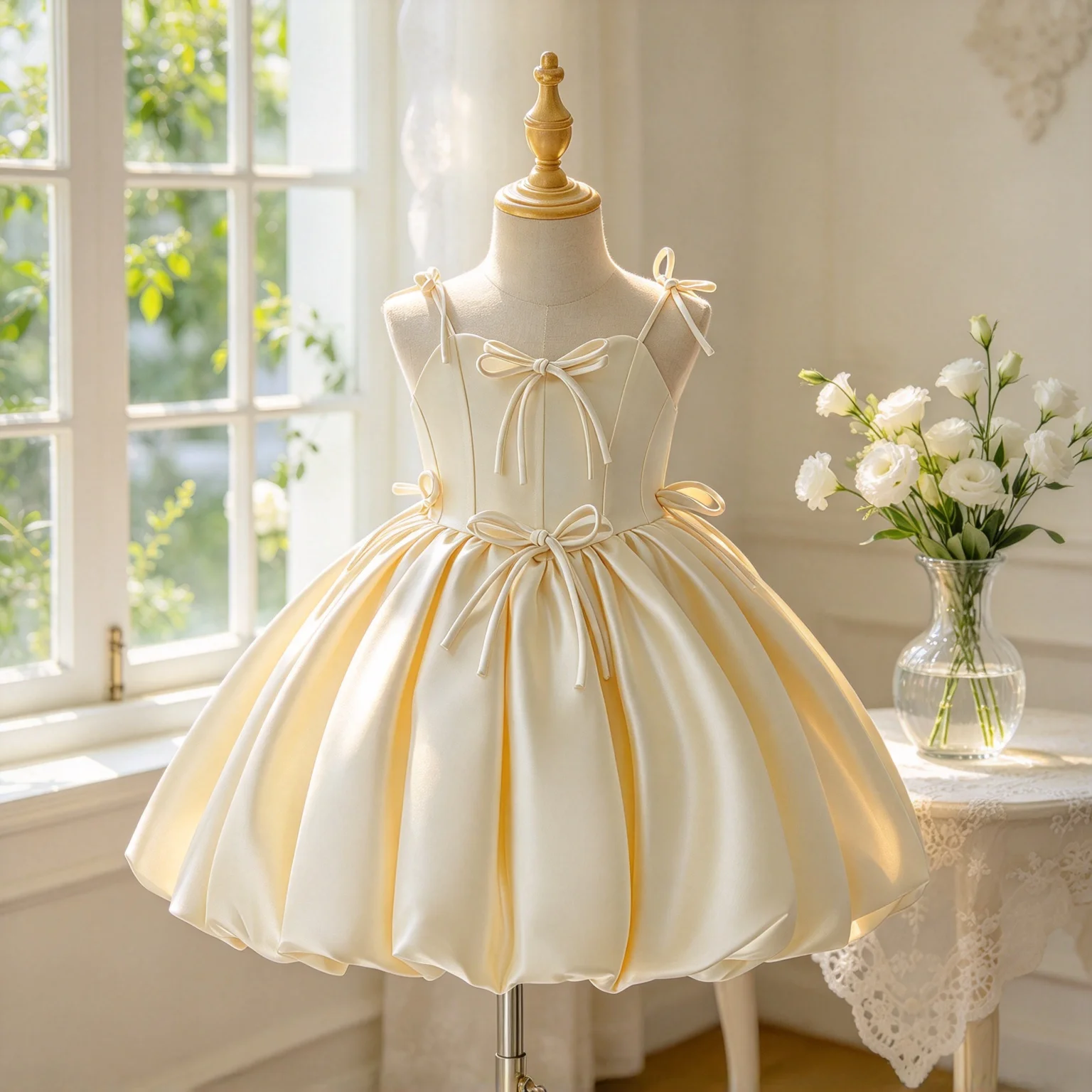 Girls' Formal Princess Dress with Bow Suitable for Birthday Parties Hosting Piano Recitals and Special Occasions