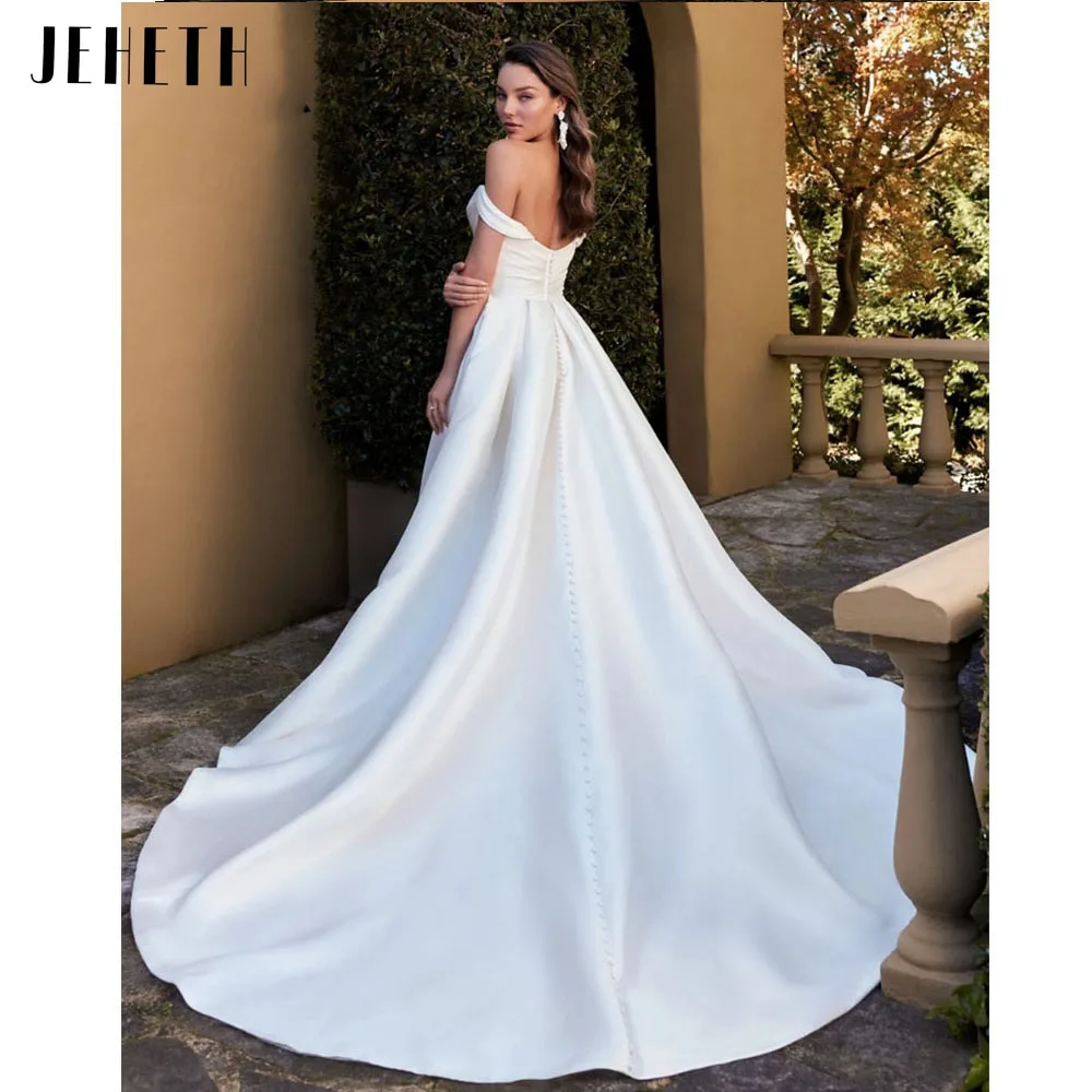 JEHETH – robe De mariée Simple, Sexy, épaules dénudées, plissée, dos nu, avec boutons, 2023