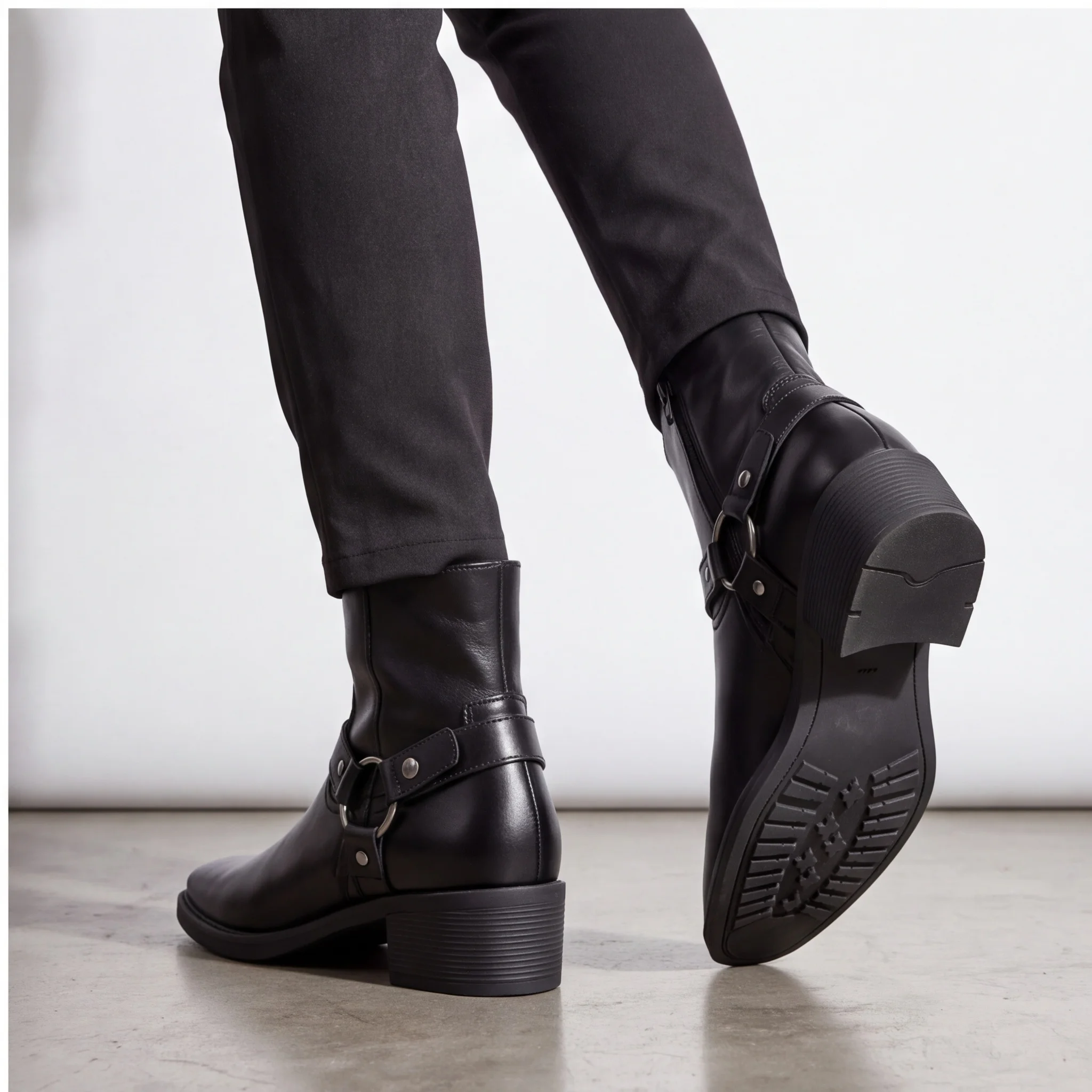 Chelsea-Stiefel für Herren, schwarze Schnallen-Knöchelstiefel mit seitlichem Reißverschluss, spitze Zehenpartie, Blockabsatz – Detail 2