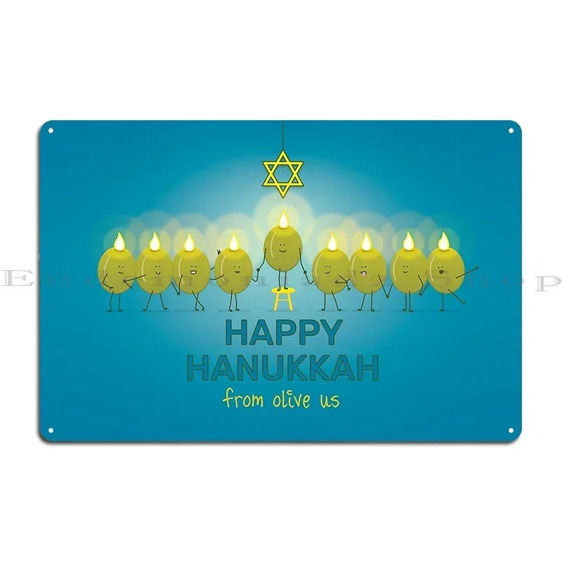 Olive Hanukkah Menorah Metal Sign Club Bar Cave Pub Custom Wall Cave Tin Sign Poster