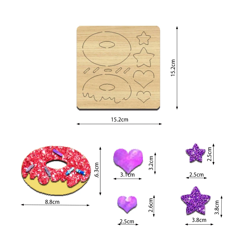 

PR89 Wooden Cutting Die for Doughnuts, Stars and Hearts, Suitable for Most Machines