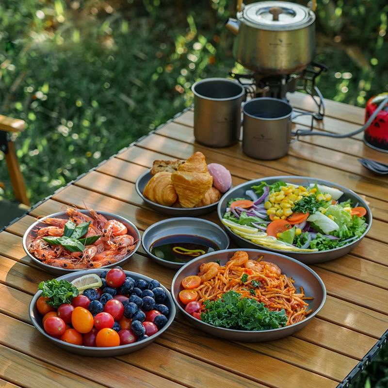 Boundless Voyage Titanium Plate Set-Portable Durable Camping Tableware Plates Dishes Saucer Stackable Outdoor Servingware