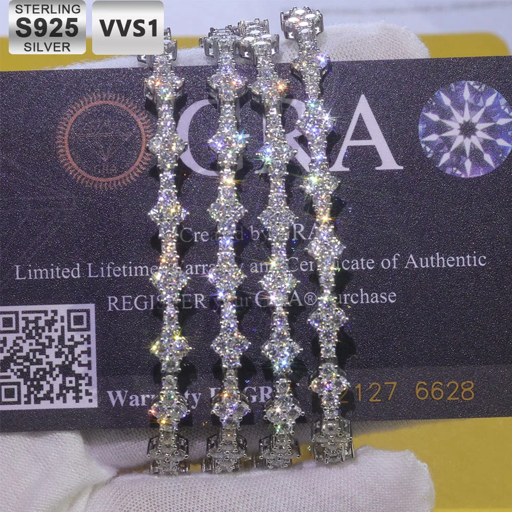 ICEBLING 925 Silver VVS Moissanite Tennis Bracelet for Men Women Iced VVS Sterling Silver Tennis Chain with Spring Buckle