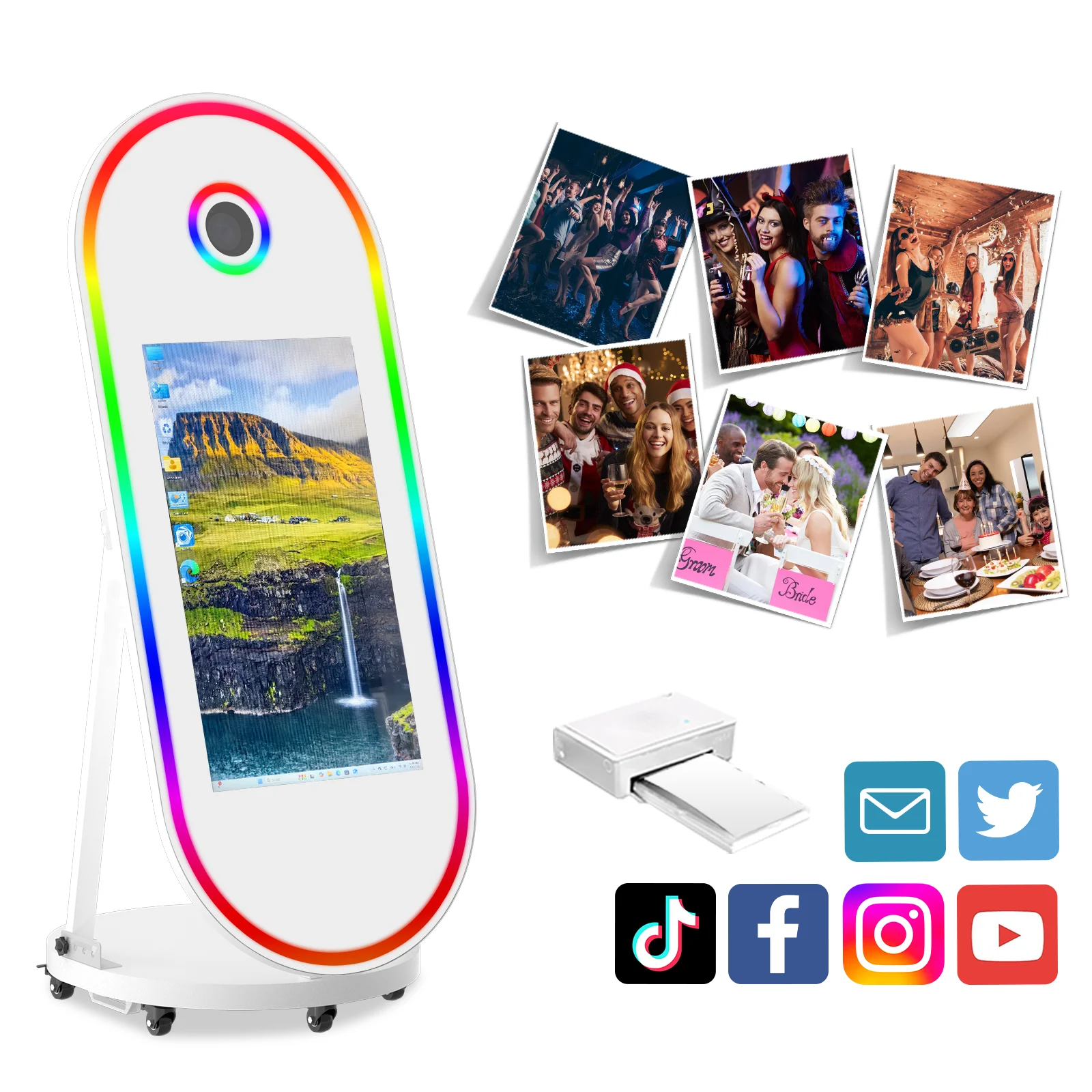65 Inch Glass and 32 Inch Screen Oval Mirror Photo Booth Machine Selfie Mirror Photobooth Camera for Wedding Events