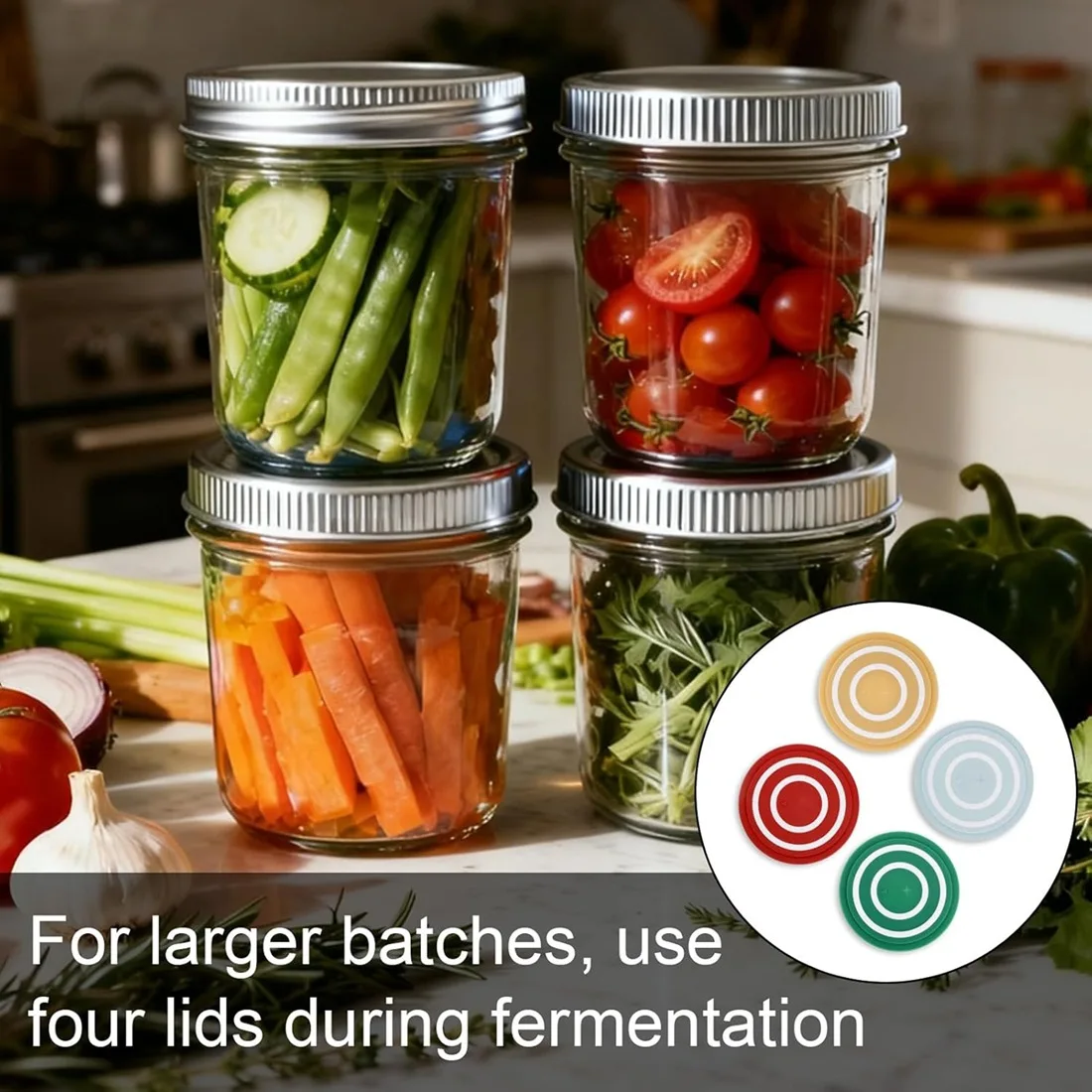 A89X 4pcs Airlock Fermentation Lids for Wide Mouth Mason Jars,Self-Burping Jar Fermenting Tops Lids Waterless Fermenter Caps