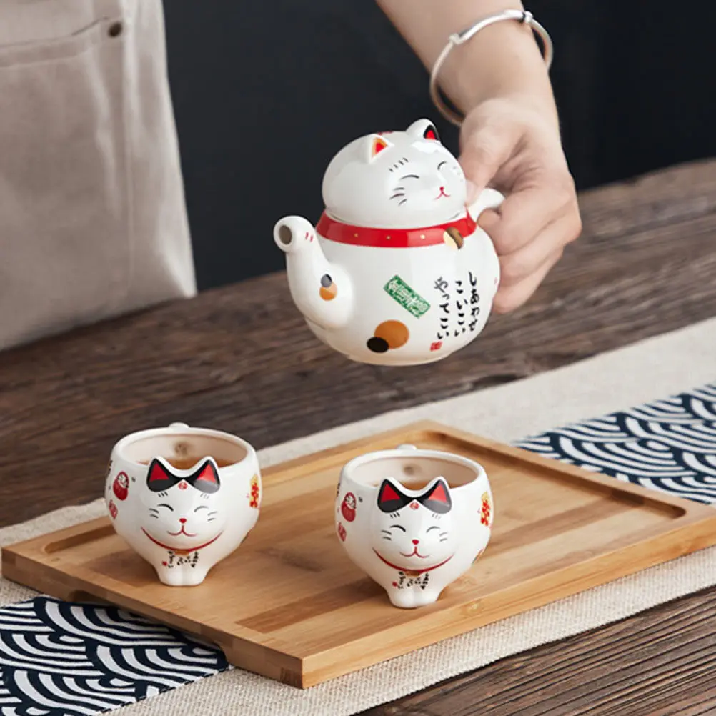Ceramic Cat Teapot Set with Tea Cup Cute Halloween Christmas Tea Set for Home Party Gift