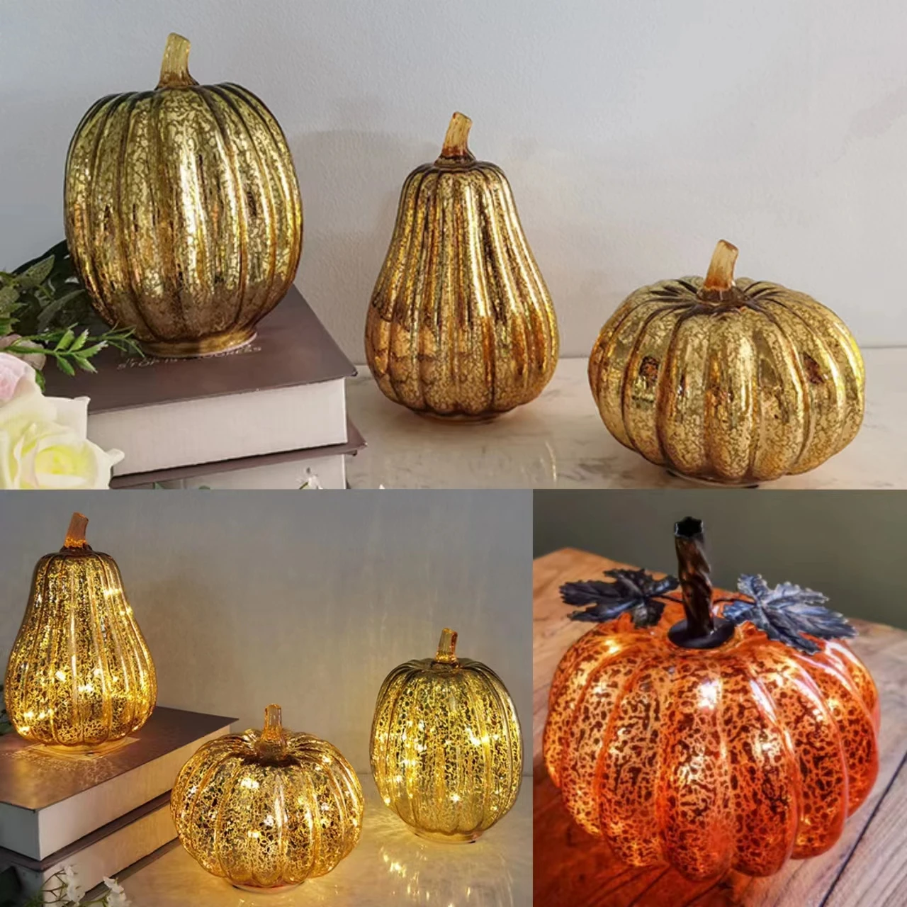 

New electronic luminous glass pumpkin lantern ornament for foreign trade