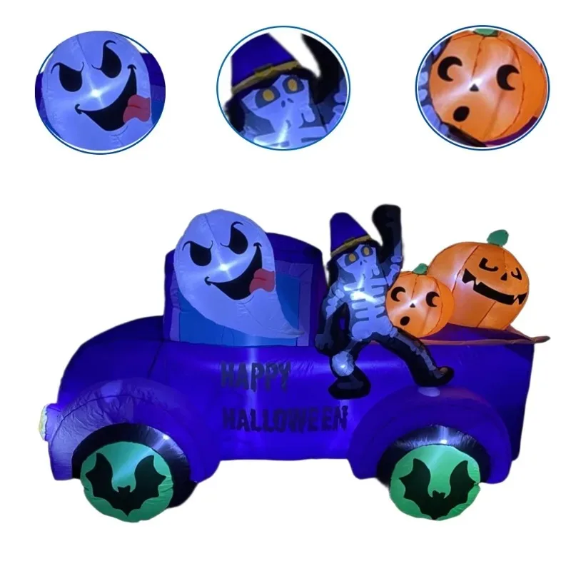 8FT Halloween Aufblasbare Spielzeuge Outdoor Dekorationen Geist Fahren Lkw Auto Skelett Kürbis Integrierte LEDs für Yard Party Decor