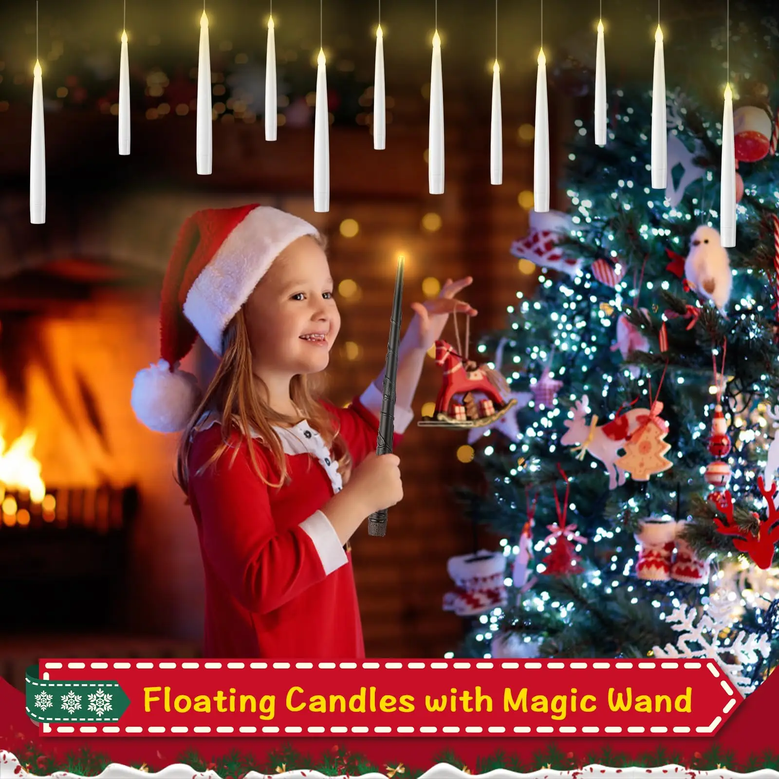 20-80Pcs Floating Candles with Wand Magic Flying Candles Burning Candles Taper Candles for Christmas Decoration/Wedding/Party